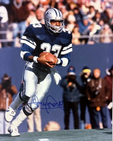 Tony Dorsett Autographed Dallas Cowboys 8x10 Photo #33 minor dings- CSA COA (HOF)-Powers Sports Memorabilia