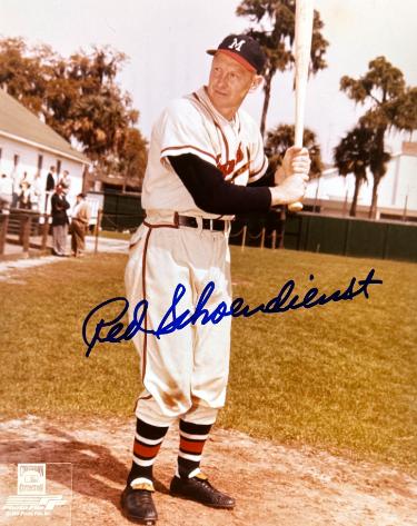 Red Schoendienst Autographed Milwaukee Braves MLB Licensed 8x10 Photo minor dings- COA/Show Ticket (HOF)-Powers Sports Memorabilia