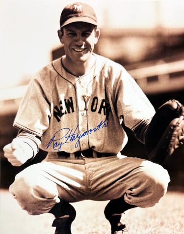 Ray Hayworth Autographed New York Giants Sepia Tone 8x10 Photo minor dings- CSA COA (1935 WS Champ)-Powers Sports Memorabilia