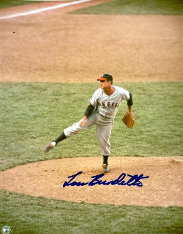 Lou Burdette Autographed California Angels MLB Licensed 8x10 Photo minor dings- CSA COA/Show Ticket-Powers Sports Memorabilia