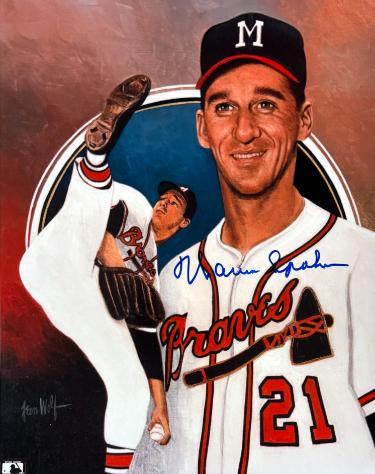 Warren Spahn Autographed Milwaukee Braves MLB Licensed 8x10 Photo minor dings- COA (HOF)-Powers Sports Memorabilia