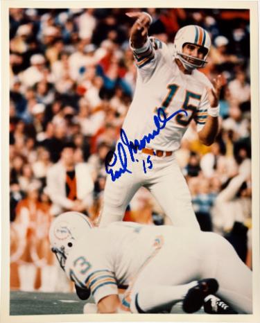 Earl Morrall Autographed Miami Dolphins 8x10 Photo #15 minor dings- COA (17-0)-Powers Sports Memorabilia