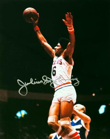 Julius Erving Autographed Philadelphia 76ers 8x10 Photo "Dr. J" minor dings- Ken Goldin, The Score Board, Inc COA (HOF)-Powers Sports Memorabilia