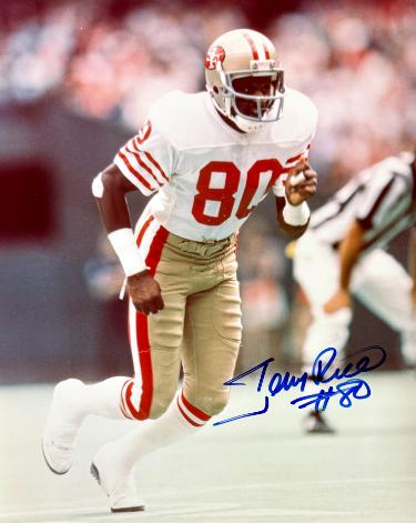 Jerry Rice Autographed San Francisco 49ers 8x10 Photo #80 minor dings- NFL Alumni, Inc. LOA (HOF/3X SB Champs/13X Pro Bowl)-Powers Sports Memorabilia