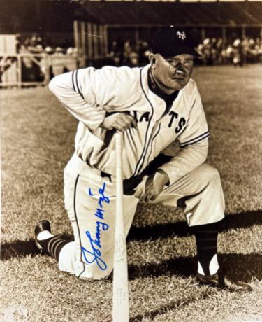 Johnny Mize Autographed New York Giants Sepia Tone 8x10 Photo minor dings- COA (HOF) - CTBL_043895-Powers Sports Memorabilia