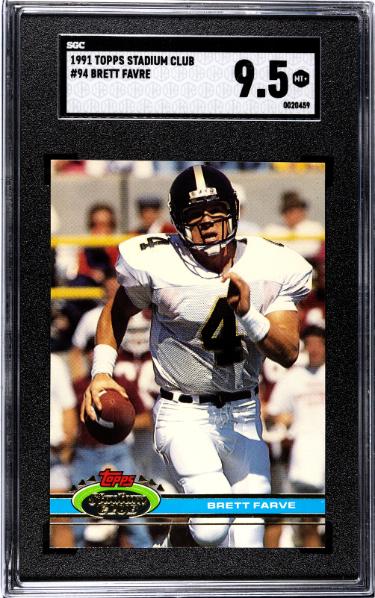 Brett Favre 1991 Topps Stadium Club Rookie Card (RC) #94- SGC Graded 9.5 Mint+ (Southern Miss/Packers/HOF)-Powers Sports Memorabilia