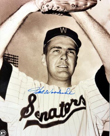 Hal Woodeshick Autographed Washington Senators MLB 8x10 Photo minor dings- COA (67 World Series Champ)-Powers Sports Memorabilia