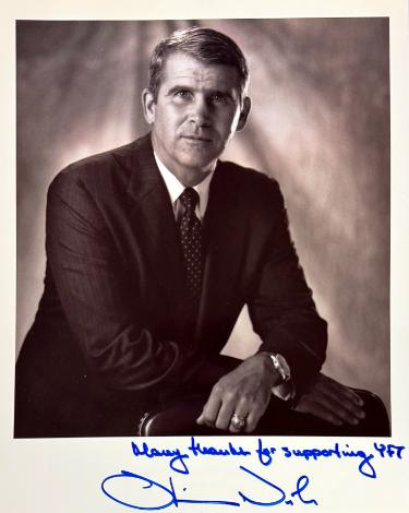 Oliver North USMC LT Colonel Autographed B&W 8x10 Photo dings - COA (Iran?ÇôContra)-Powers Sports Memorabilia