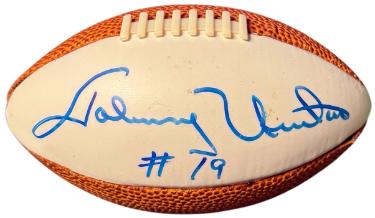 Johnny Unitas Autographed Mini Football (5.5 inch) imperfect- COA (Baltimore Colts/HOF)-Powers Sports Memorabilia