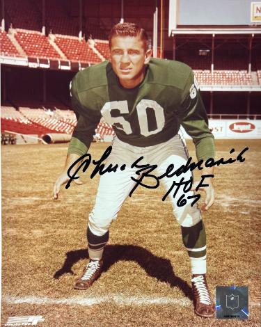 Chuck Bednarik Autographed Philadelphia Eagles NFL Licensed 8x10 Photo HOF 67 imperfect- COA-Powers Sports Memorabilia