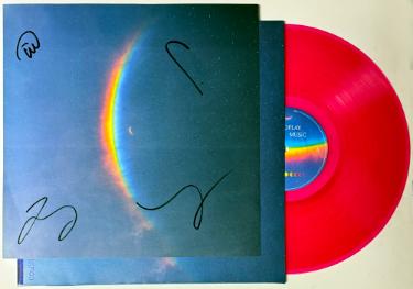 Coldplay Autographed 2024 Moon Music 11.75x11.75 Art Card/Album/LP/Pink Vinyl Record 4 sigs- COA- Chris Martin/Jonny Buckland - CTBL_044053-Powers Sports Memorabilia