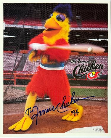 The Famous Chicken Autographed San Diego 1993 8x10 Photo- COA - CTBL_044063-Powers Sports Memorabilia