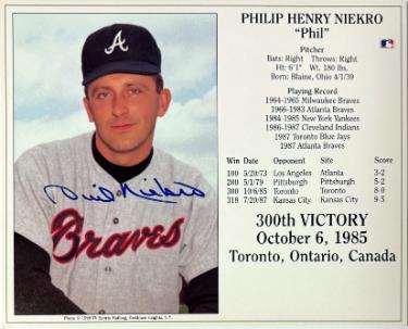 Phil Niekro Autographed Atlanta Braves MLB Licensed 300th Victory October 6, 1985 8x10 Photo/Card- Tuff Stuff COA - CTBL_044082-Powers Sports Memorabilia