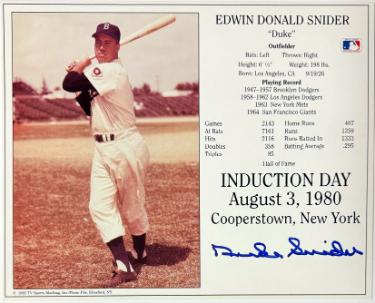 Duke Snider Autographed Brooklyn Dodgers MLB Licensed Hall of Fame Induction Day 8x10 Photo/Card- Tuff Stuff COA - CTBL_044084-Powers Sports Memorabilia