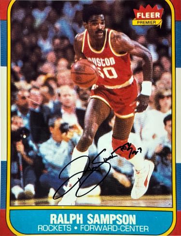 Ralph Sampson Autographed Houston Rocket 1986 Fleer Rookie Card Reprint Photo #50- Collector's Showcase COA - CTBL_044089-Powers Sports Memorabilia