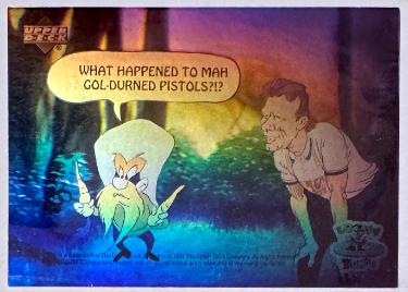 1993 Upper Deck Looney Tunes Yosemite Sam/Joe Montana Hologram Card #NNO-Powers Sports Memorabilia
