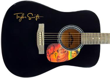 Taylor Swift Autographed 2025 The Life of a Showgirl 41 Inch FS Black Stadium Acoustic Guitar with Heart- Beckett Review-Powers Sports Memorabilia