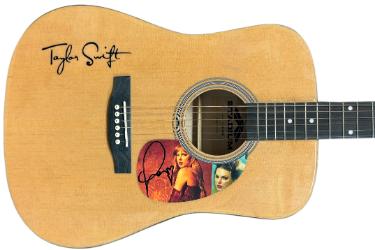 Taylor Swift Autographed 2025 The Life of a Showgirl 41 Inch FS Natural Stadium Acoustic Guitar Heart #3- Beckett Review-Powers Sports Memorabilia