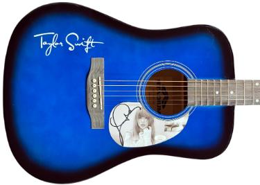 Taylor Swift Autographed 2024 Tortured Poets 41 Inch FS Blue Sunburst Stadium Acoustic Guitar, White Logo?Çô JSA #AM34895-Powers Sports Memorabilia