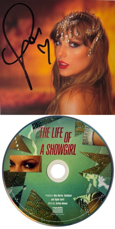 Taylor Swift 2025 The Life of a Showgirl CD Autographed 4.75 Inch X 4.75 Inch Photo Art Card #1 w/ Heart- Beckett Review-Powers Sports Memorabilia