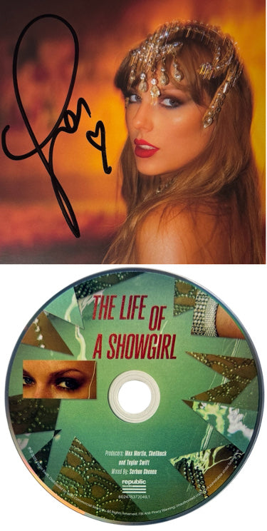 Taylor Swift 2025 The Life of a Showgirl CD Autographed 4.75 Inch X 4.75 Inch Photo Art Card #1 w/ Heart- Beckett Review - CTBL_044182-Powers Sports Memorabilia