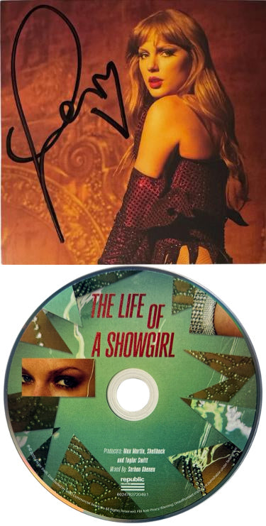 Taylor Swift 2025 The Life of a Showgirl CD Autographed 4.75 Inch X 4.75 Inch Photo Art Card #3 w/ Heart- Beckett Review-Powers Sports Memorabilia