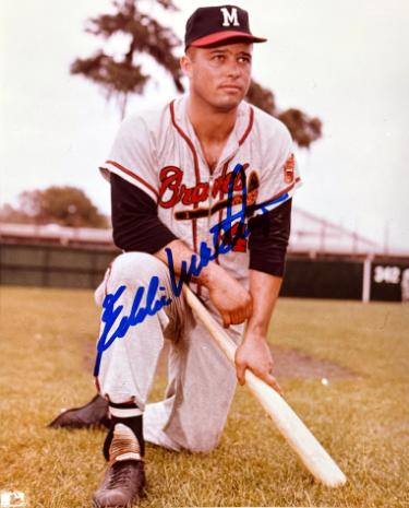Eddie/Ed Mathews Autographed Milwaukee Braves MLB Licensed 8x10 Photo- COA (HOF/512 HR/9X AS) - CTBL_044196-Powers Sports Memorabilia