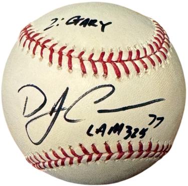 DJ (D.J.) Carrasco Autographed Official Rawlings Major League Baseball #77 minor spot- COA (Rangers)-Powers Sports Memorabilia