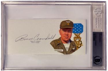 Bruce Crandall Autographed 6.5?ǥx3?ǥ cut signature w/ Image?ÇôBAS/Beckett Encapsulated (Vietnam War/UH-1/Medal of Honor/Ia Drang) - CTBL_044245-Powers Sports Memorabilia