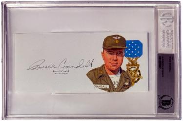 Bruce Crandall Autographed 6.5?ǥx3?ǥ cut signature w/ Image?ÇôBAS/Beckett Encapsulated (Vietnam War/UH-1/Medal of Honor/Ia Drang) - CTBL_044248-Powers Sports Memorabilia