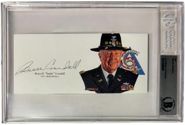 Bruce Crandall Autographed 6.5?ǥx3?ǥ cut signature w/ Image?ÇôBAS/Beckett Encapsulated (Vietnam War/UH-1/Medal of Honor/Ia Drang) - CTBL_044249-Powers Sports Memorabilia