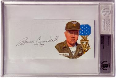 Bruce Crandall Autographed 6.5?ǥx3?ǥ cut signature w/ Image?ÇôBAS/Beckett Encapsulated (Vietnam War/UH-1/Medal of Honor/Ia Drang) - CTBL_044250-Powers Sports Memorabilia