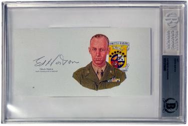 Edwin Horton Autographed 6.5?ǥx3.5?ǥ cut signature w/ Image?Çô BAS/Beckett Encapsulated (WWII/Doolittle Raiders/B-25 Mitchell) - CTBL_044251-Powers Sports Memorabilia