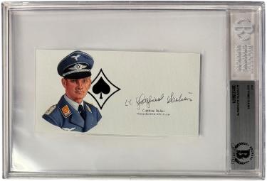 Gottfried Dulias Autographed 5.5?ǥx 3?ǥ cut signature w/ Image ?Çô BAS/Beckett Encapsulated (WWII German ME-109G Gustav Pilot) - CTBL_044252-Powers Sports Memorabilia