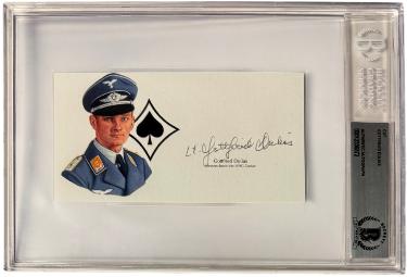 Gottfried Dulias Autographed 5.5?ǥx 3?ǥ cut signature w/ Image ?Çô BAS/Beckett Encapsulated (WWII German ME-109G Gustav Pilot) - CTBL_044254-Powers Sports Memorabilia
