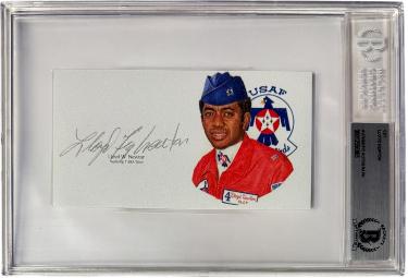 Lloyd "Fig'' Newton Autographed 5.5?ǥx3?ǥ cut signature w/ Image?Çô BAS/Beckett Encapsulated (Vietnam/Northrop T-38 A Talon/Thunderbirds) - CTBL_044256-Powers Sports Memorabilia