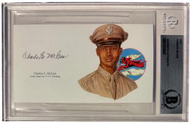 Charles E. McGee Autographed 3?ǥx5.5?ǥ cut signature w/ Image?Çô BAS/Beckett Encapsulated (Tuskegee Airman Pilot/Red Tails/WWII/Korea) - CTBL_044262-Powers Sports Memorabilia