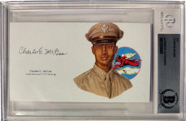 Charles E. McGee Autographed 3?ǥx5.5?ǥ cut signature w/ Image?Çô BAS/Beckett Encapsulated (Tuskegee Airman Pilot/Red Tails/WWII/Korea) - CTBL_044263-Powers Sports Memorabilia
