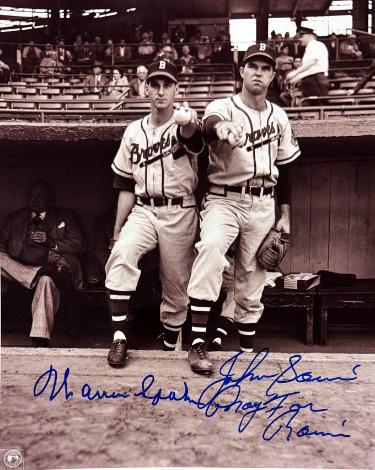 Warren Spahn & Johnny Sain dual Autographed Boston Braves 8x10 Photo Pray For Rain- Tuff Stuff COA-Powers Sports Memorabilia