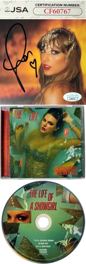 Taylor Swift 2025 The Life of a Showgirl CD Autographed 4.75 Inch X 4.75 Inch Photo Art Card #1 w/ Heart- JSA #CF60767-Powers Sports Memorabilia