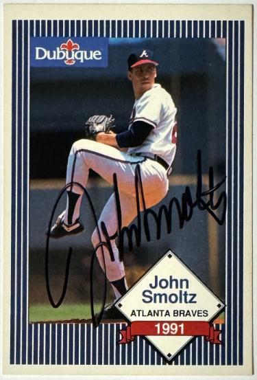 John Smoltz Autographed 1991 Dubuque MInor League On Card Auto (Atlanta Braves)- COA-Powers Sports Memorabilia