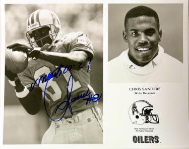 Chris Sanders Autographed Houston Oilers 8x10 Photo Mark 20:27- COA (Titans/Ohio St)-Powers Sports Memorabilia