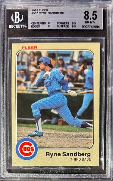Ryne Sandberg 1983 Fleer Rookie Card (RC) #507- Beckett/BGS Graded 8.5 NM-MT+ (w/ Sub Grades/Chicago Cubs/HOF)-Powers Sports Memorabilia