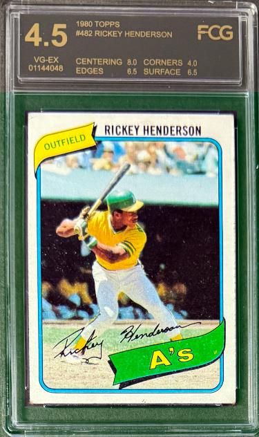 Rickey Henderson 1980 Topps Rookie Card (RC) #482- FCG Graded 4.5 VG-EX (Oakland A's/HOF/w/ Sub Grades)-Powers Sports Memorabilia