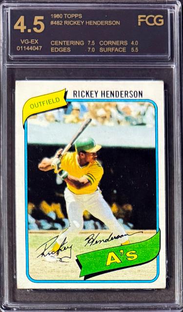 Rickey Henderson 1980 Topps Rookie Card (RC) #482- FCG Graded 4.5 VG-EX (Oakland A's/HOF/w/ Sub Grades) - CTBL_044400-Powers Sports Memorabilia
