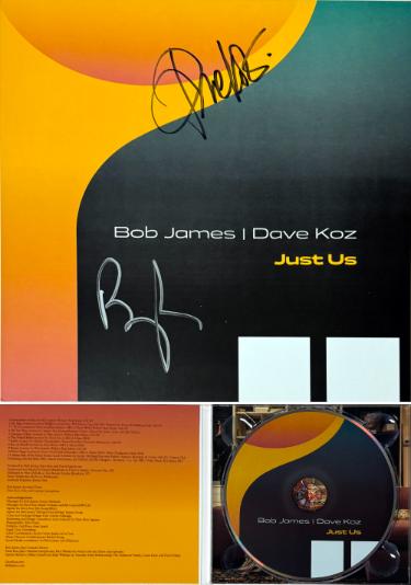 Bob James/Dave Koz dual Autographed 2025 Just Us 12x12 Art Card w/ Brand New CD/Hard Cover- COA-Powers Sports Memorabilia