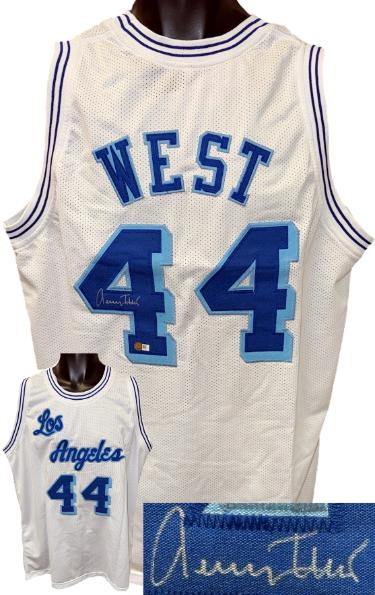 Jerry West Autographed Los Angeles White Throwback Unlicensed Custom Stitched Pro Style Basketball Jersey- SportsMemorabilia.com Holo-Powers Sports Memorabilia