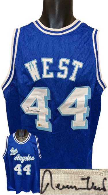 Jerry West Autographed Los Angeles Blue Throwback Unlicensed Custom Stitched Pro Style Basketball Jersey- SportsMemorabilia.com Holo-Powers Sports Memorabilia