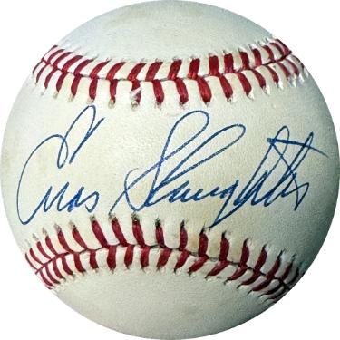 Enos Slaughter Autographed RONL Rawlings Official National League Baseball toned- COA (HOF/Cardinals/Yankees) - CTBL_044471-Powers Sports Memorabilia
