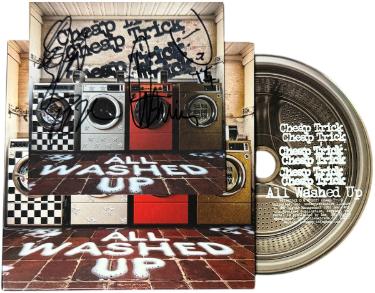 Cheap Trick Autographed 2025 All Washed Up 4x4 Art Card Insert/CD- 3 sigs- COA (Rick Nielsen/Tom Petersson/Robin Zander)-Powers Sports Memorabilia